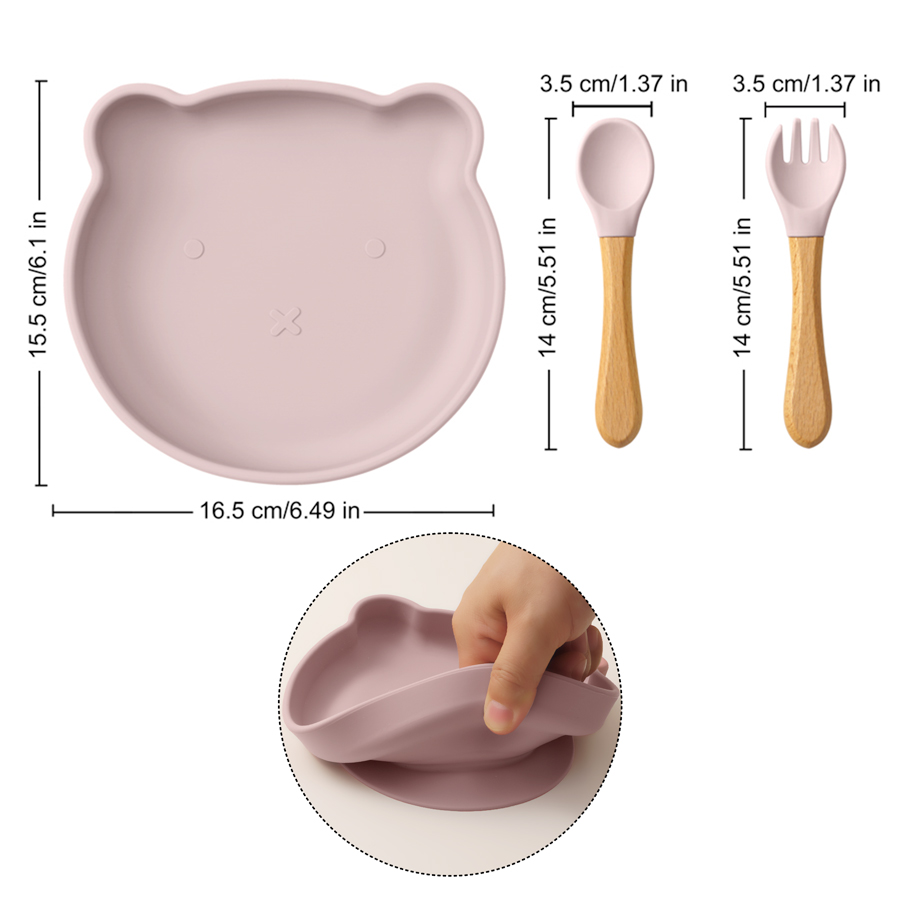 3PCS Cartoon Bear Silicone Suc - Self Feed Spoon 评论和价格